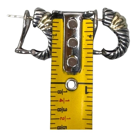 David Yurman Cable Classic Silver 925 14k Gold Shrimp Hoop Earrings Omega Backs - Picture 4 of 7